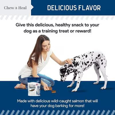 Chew + Heal Limited Ingredient Wild Alaskan Salmon Multivitamin Soft Jerky Dog Treats, 12-oz and 5-oz