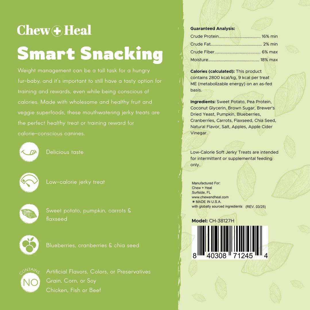 Chew + Heal Limited Ingredient Low Calorie Fruit & Veggie Superfoods Soft Jerky Dog Treats