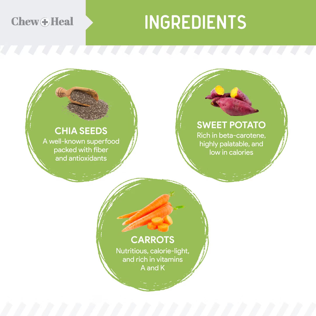 Chew + Heal Limited Ingredient Low Calorie Fruit & Veggie Superfoods Soft Jerky Dog Treats
