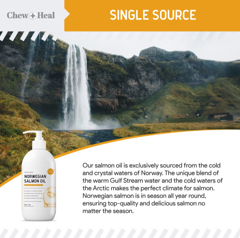Chew + Heal Norwegian Salmon Oil Skin & Coat Supplement for Dogs & Cats, 64-fl oz bottle