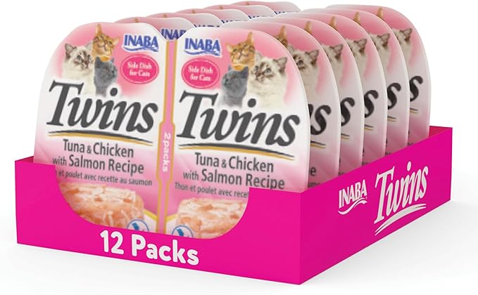 INABA Twins Cat Treats, Grain-Free Tuna, Chicken & Salmon Gelée Cups (12 x 1.23 oz)