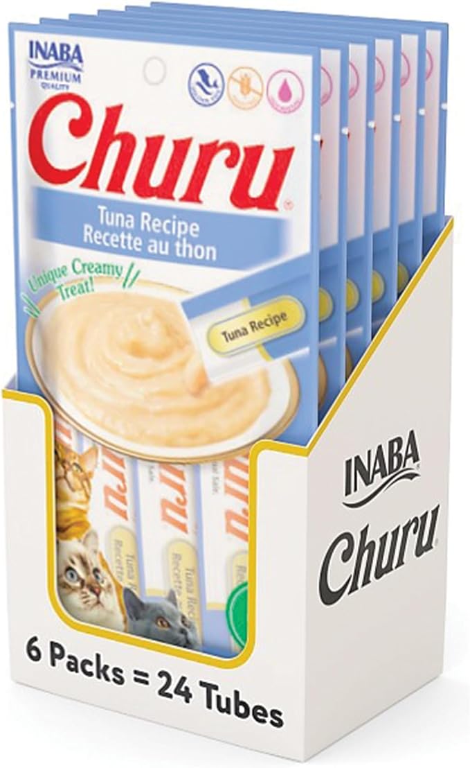 INABA Churu Cat Treats, Grain-Free Creamy Purée, Chicken & Shrimp