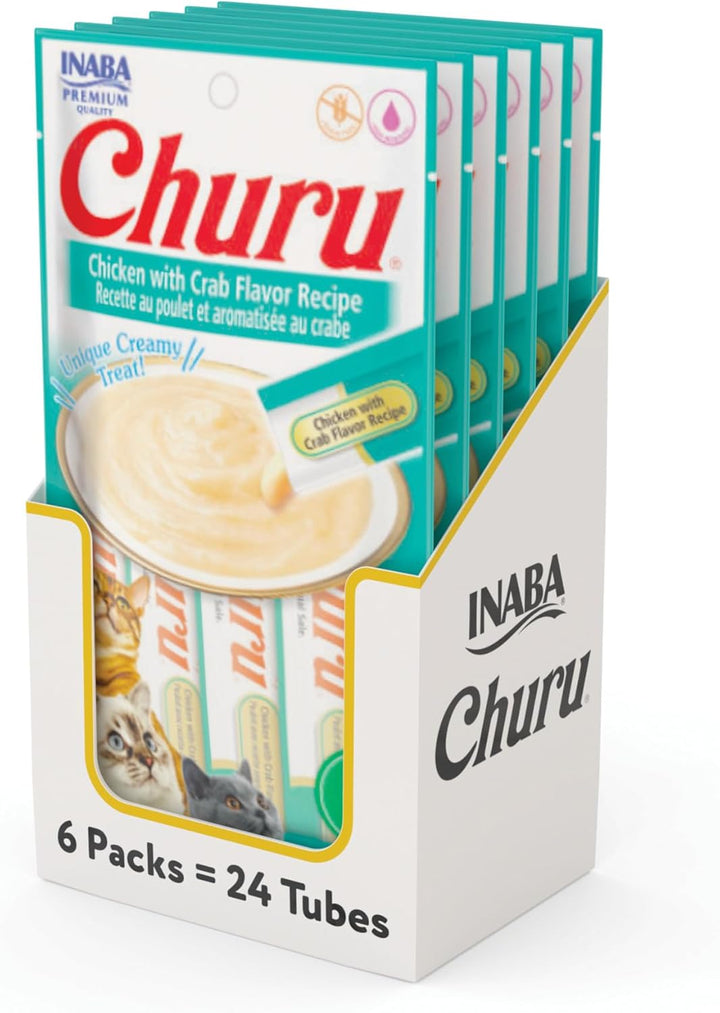 INABA Churu Cat Treats, Grain-Free Creamy Purée, Chicken & Crab
