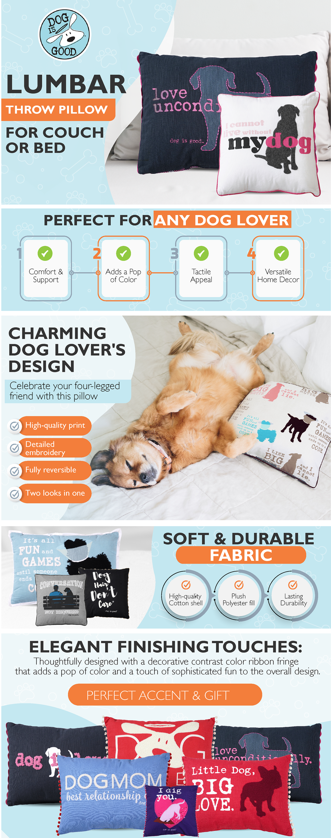Dog Hair Don't Care Decorative Throw Pillow for Dog Lovers