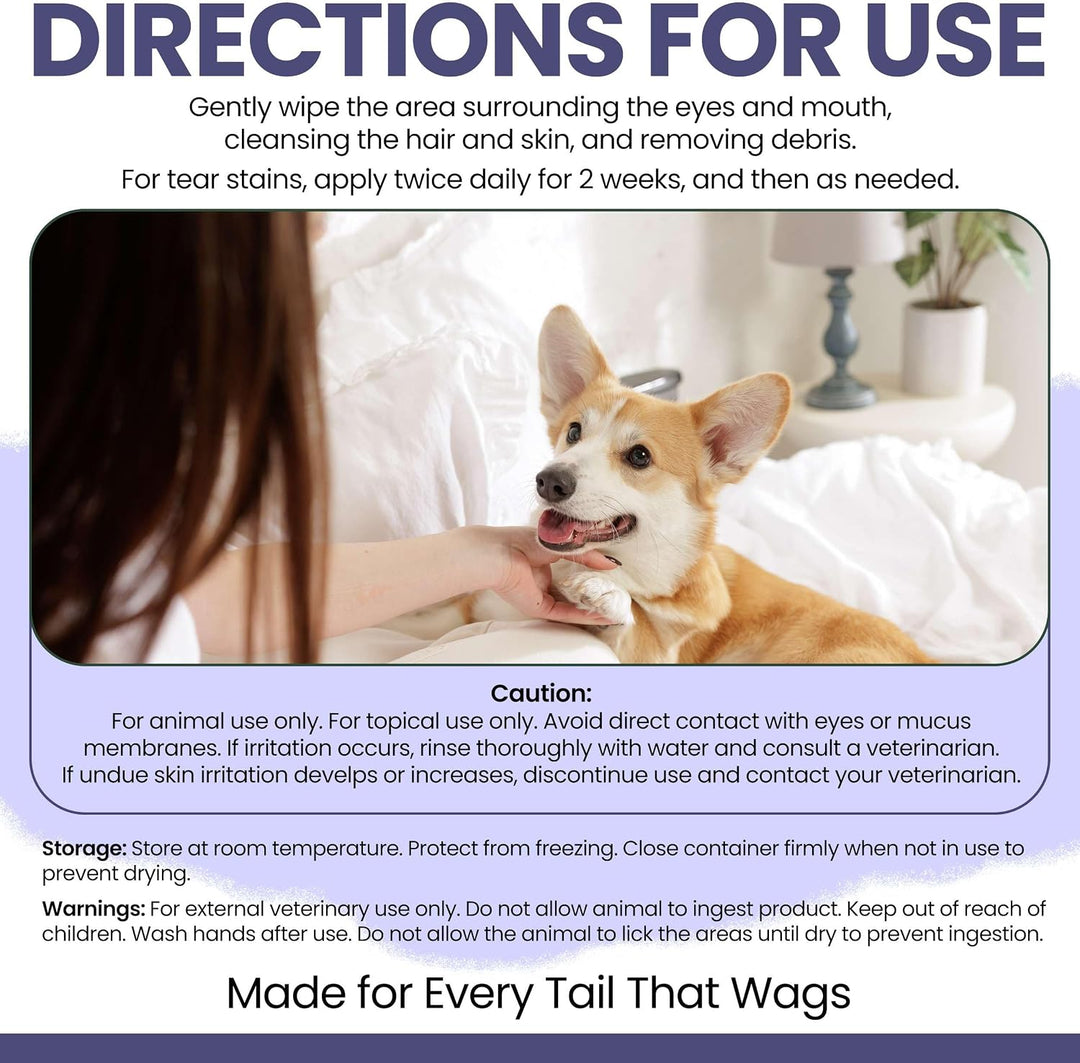 Deep Cleaning Tear Stain Wipes for Dogs – 100 Count