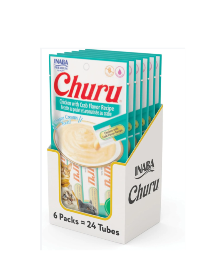 INABA Churu Cat Treats, Grain-Free Creamy Purée, Chicken & Crab