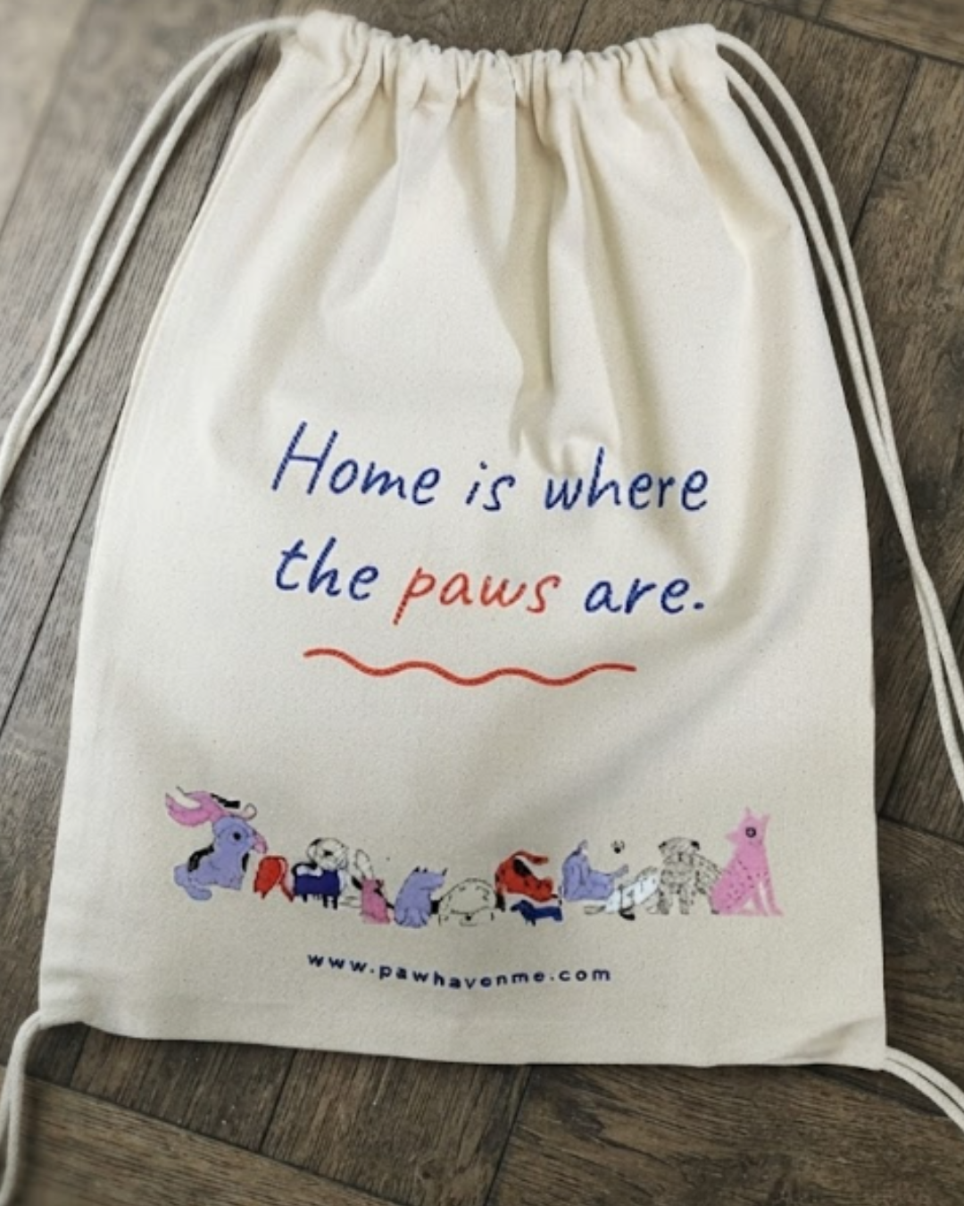 Pet Lover Cotton Drawstring Backpack – Home Is Where The Paws Are