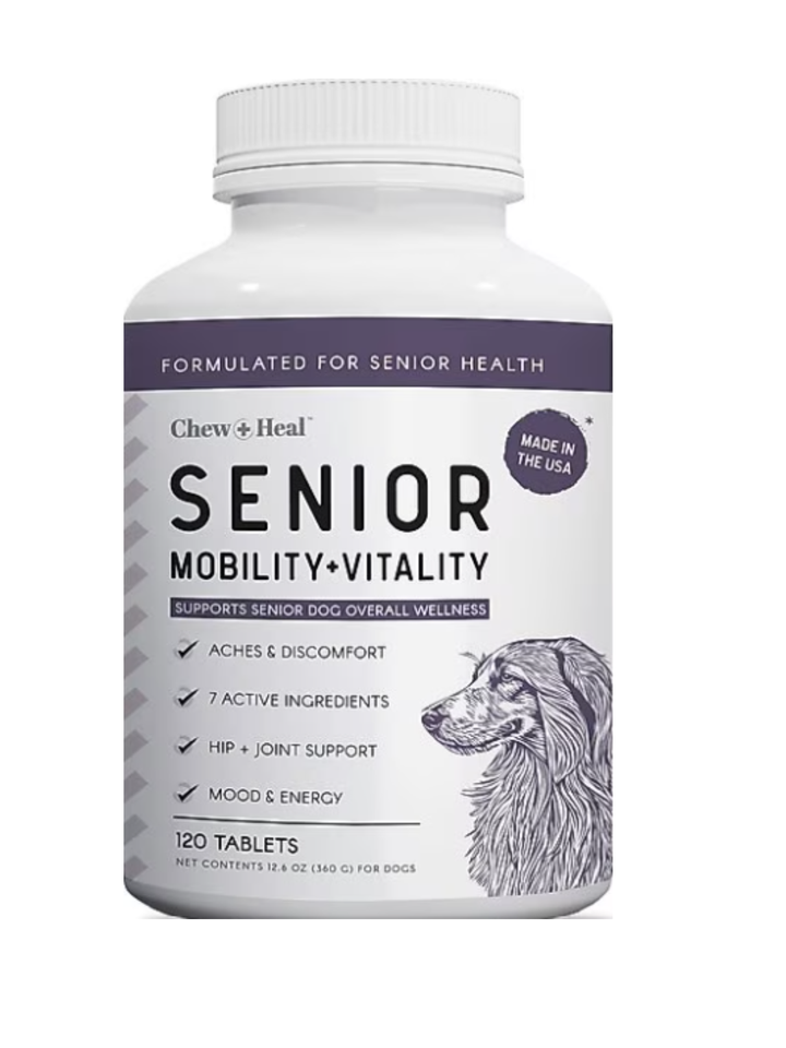 Chew + Heal Senior Mobility + Vitality Hip & Joint & Mood Support Chewable Tablets Supplement for Dogs, 120 count