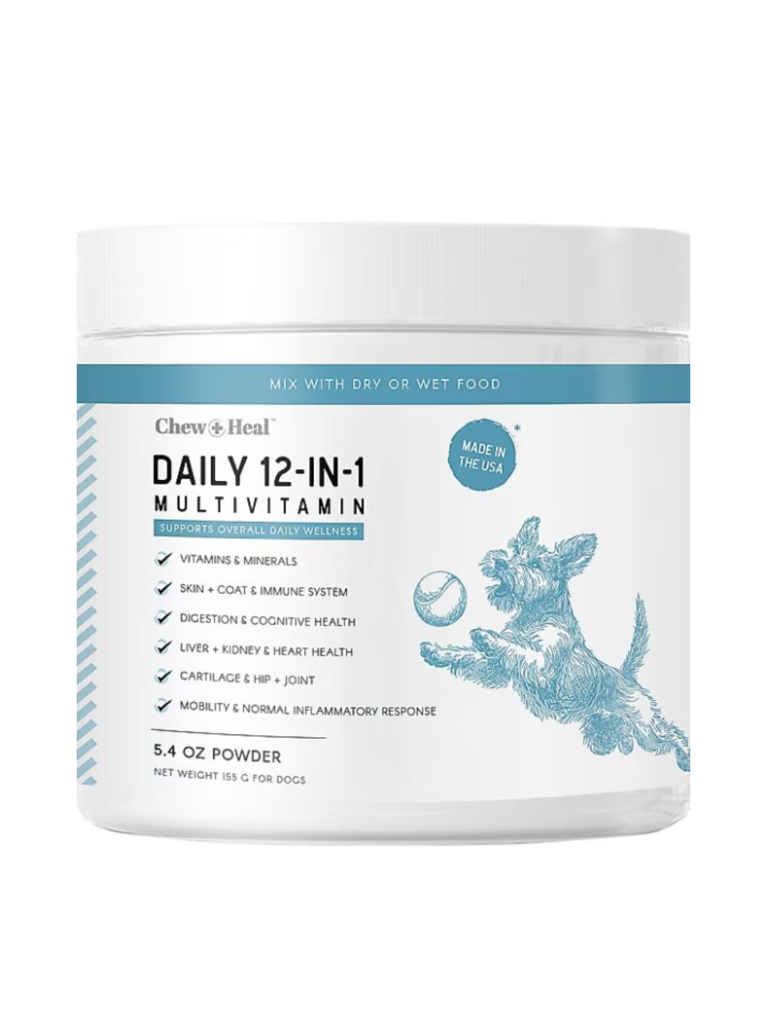 Chew + Heal Daily 12-in-1 Multivitamin, Multifunctional Wellness Powder Supplement for Dogs