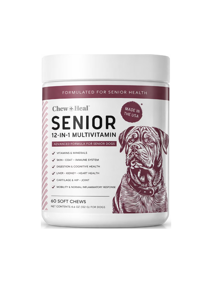 Chew + Heal Senior 12-In-1 Advanced Multivitamin Soft Chews Supplement for Senior Dogs, 120 count