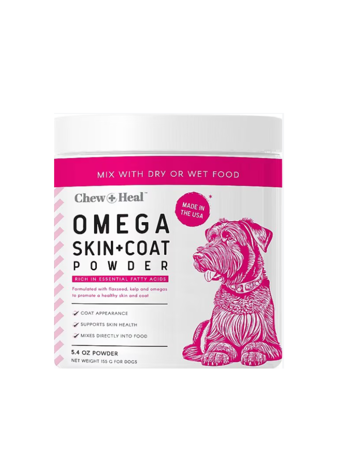 Chew + Heal Omega Skin + Coat with Flaxseed, Kelp & Omegas Powder Supplement for Dogs