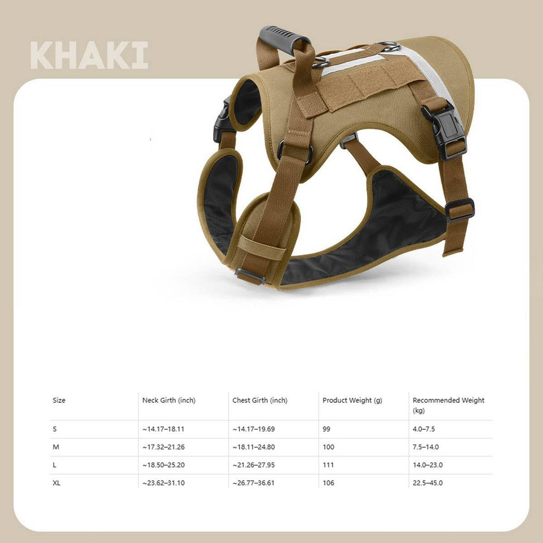 Reflective Tactical Dog Leash & Harness Set - Heavy-Duty Training Leash - Kakhi