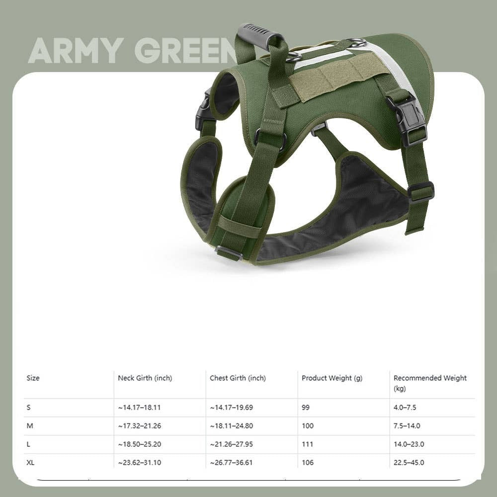 Reflective Tactical Dog Leash & Harness Set - Heavy-Duty Training Leash - Green