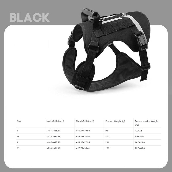 Reflective Tactical Dog Leash & Harness Set - Heavy-Duty Training Leash - Black