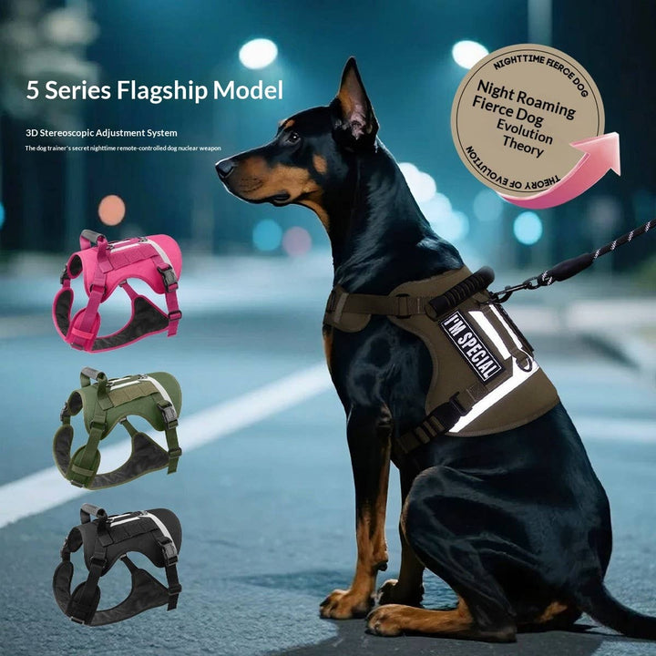 Reflective Tactical Dog Leash & Harness Set - Heavy-Duty Training Leash - Kakhi