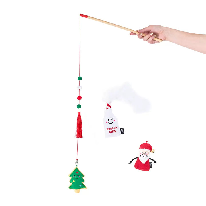 Santa Holiday Plush Stick Cat Toy