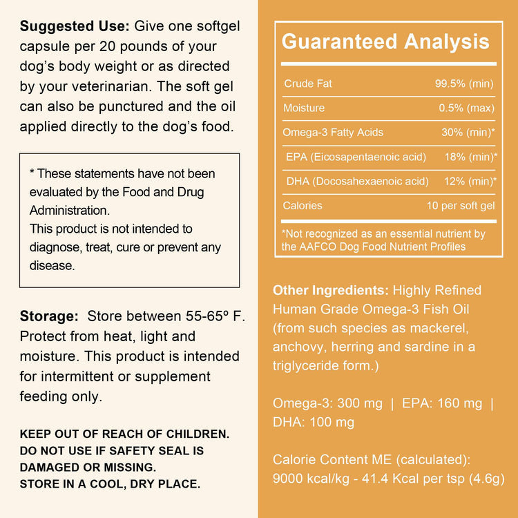 Wild-Caught Omega Skin + Coat Softgels Made with Wild-Caught Fish Oil Supplement for Dogs & Cats