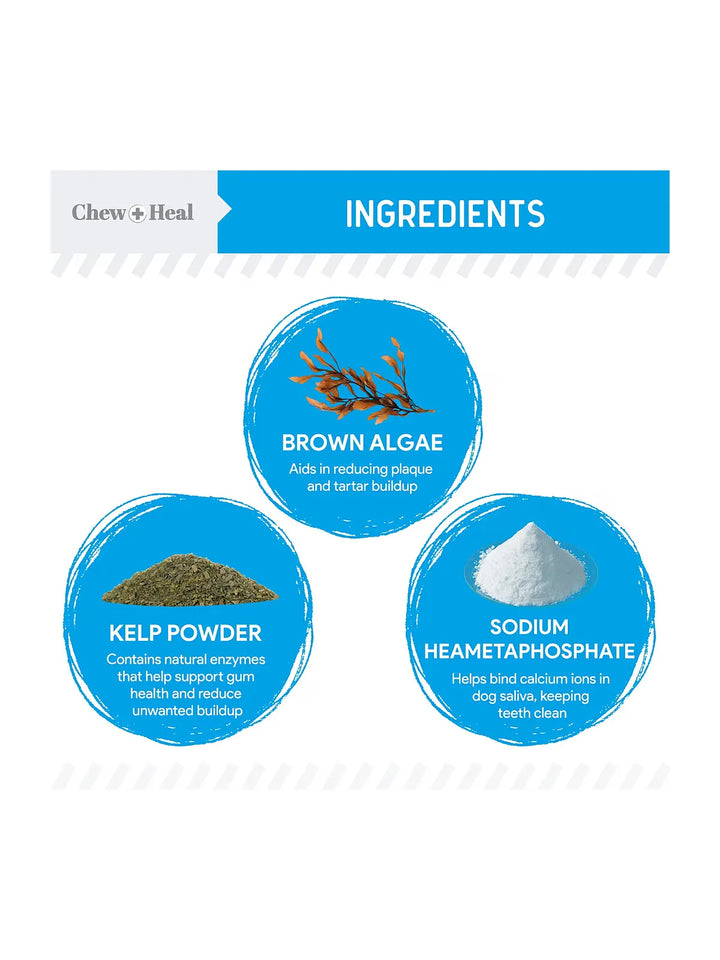Chew + Heal Advanced Dental Support Powder with 6 Active Ingredients Dental Supplement for Dogs
