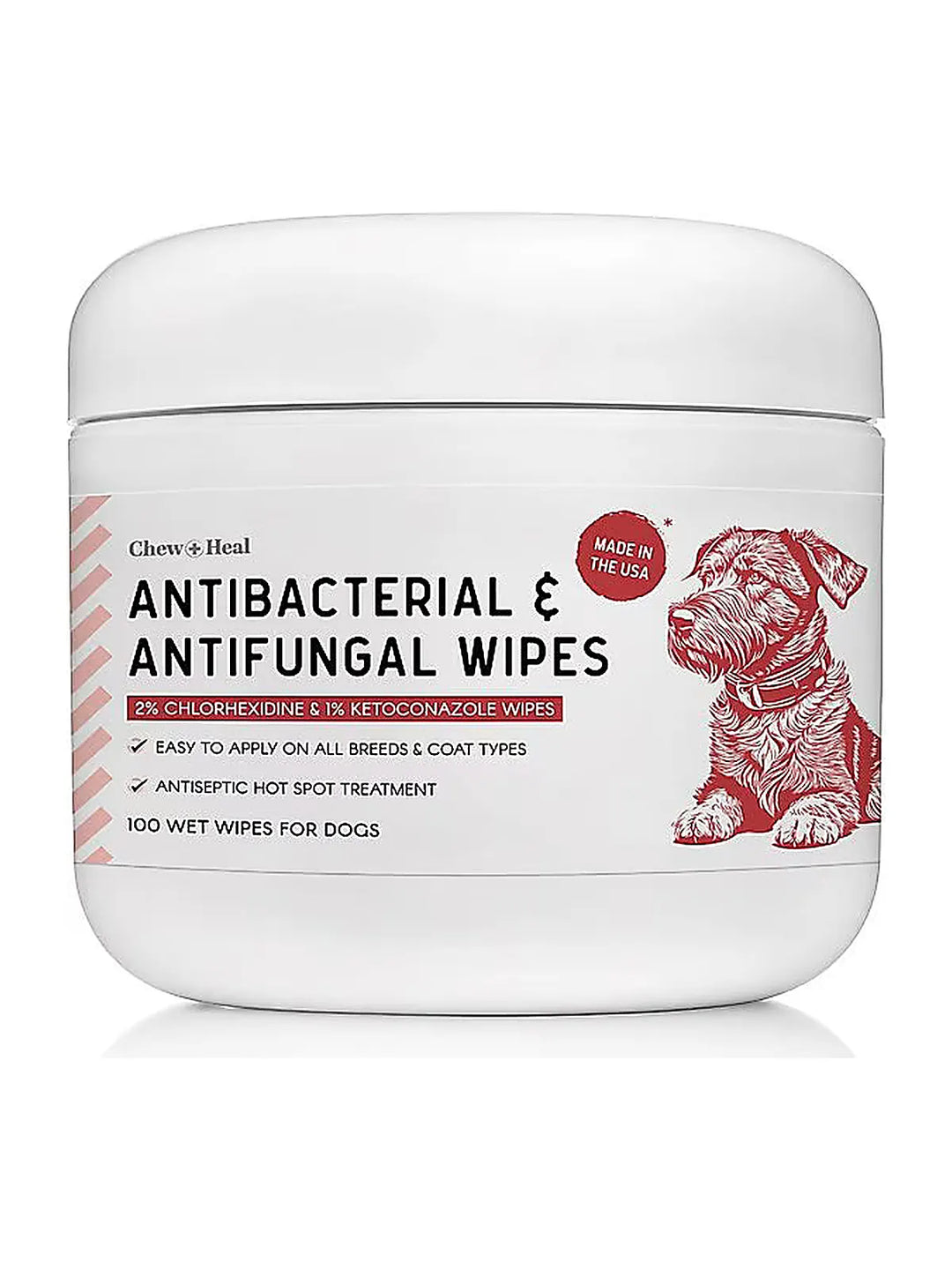 Chew + Heal Antibacterial & Antifungal Chlorhexidine & Ketoconazole Dog & Cat Grooming Wipes