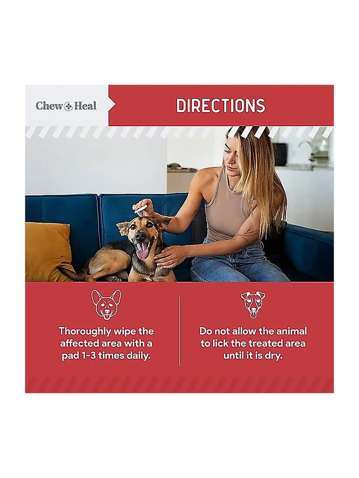 Chew + Heal Antibacterial & Antifungal Chlorhexidine & Ketoconazole Dog & Cat Grooming Wipes