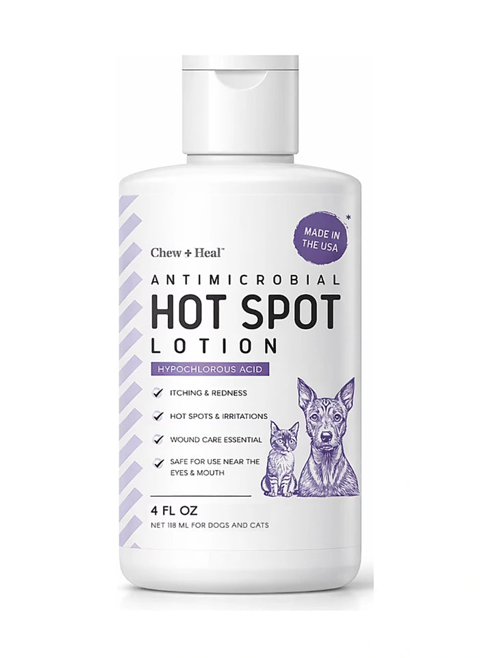Chew + Heal Antimicrobial Hot Spots & Skin Infection Hypochlorous Acid Lotion for Dogs & Cats Wound Care