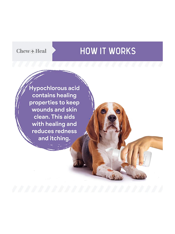 Chew + Heal Antimicrobial Hot Spots & Skin Infection Hypochlorous Acid Lotion for Dogs & Cats Wound Care