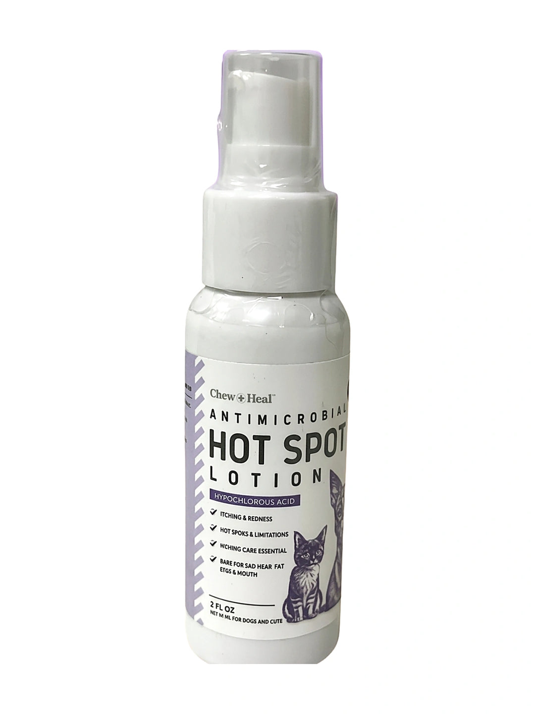 Chew + Heal Antimicrobial Hot Spots & Skin Infection Hypochlorous Acid Lotion for Dogs & Cats Wound Care