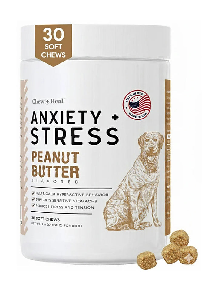 Chew + Heal Anxiety + Stress Peanut Butter Flavored Soft Chew Calming Dog Supplement 30 count