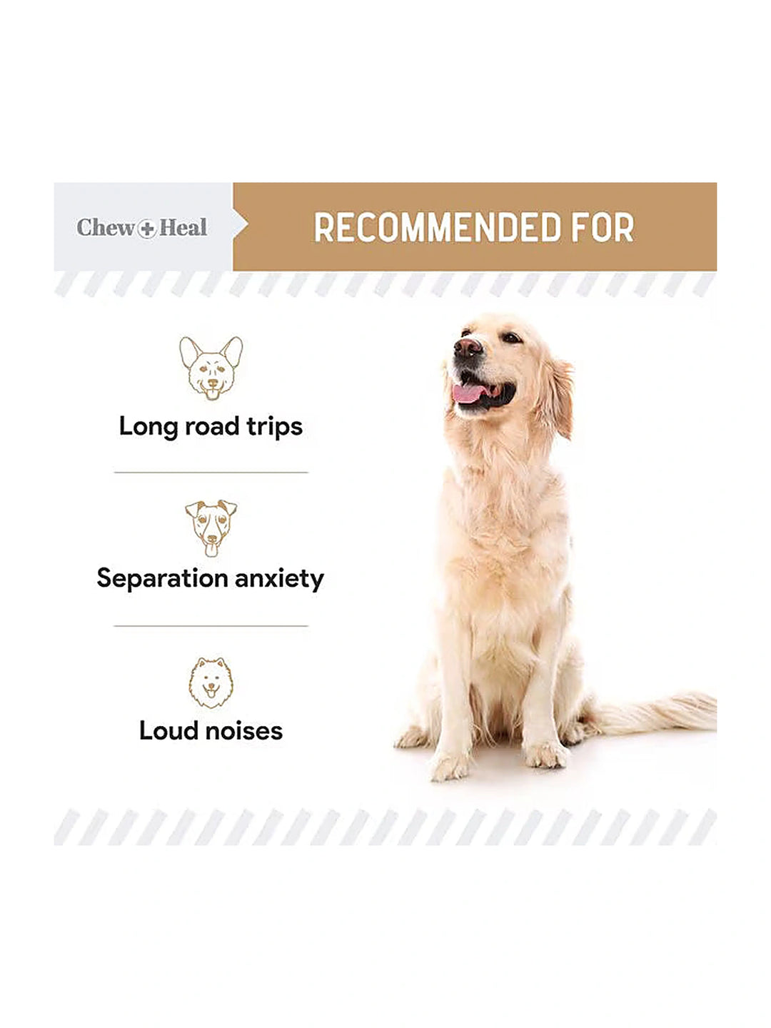 Chew + Heal Anxiety + Stress Peanut Butter Flavored Soft Chew Calming Dog Supplement 30 count