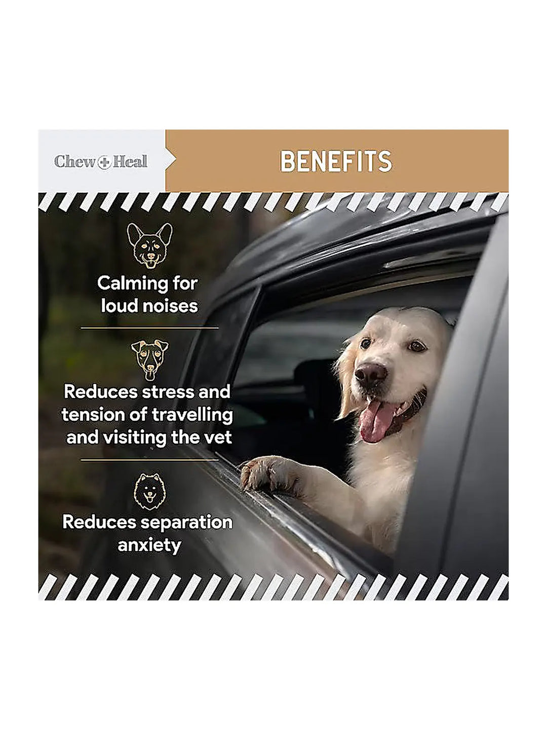 Chew + Heal Anxiety + Stress Peanut Butter Flavored Soft Chew Calming Dog Supplement 30 count