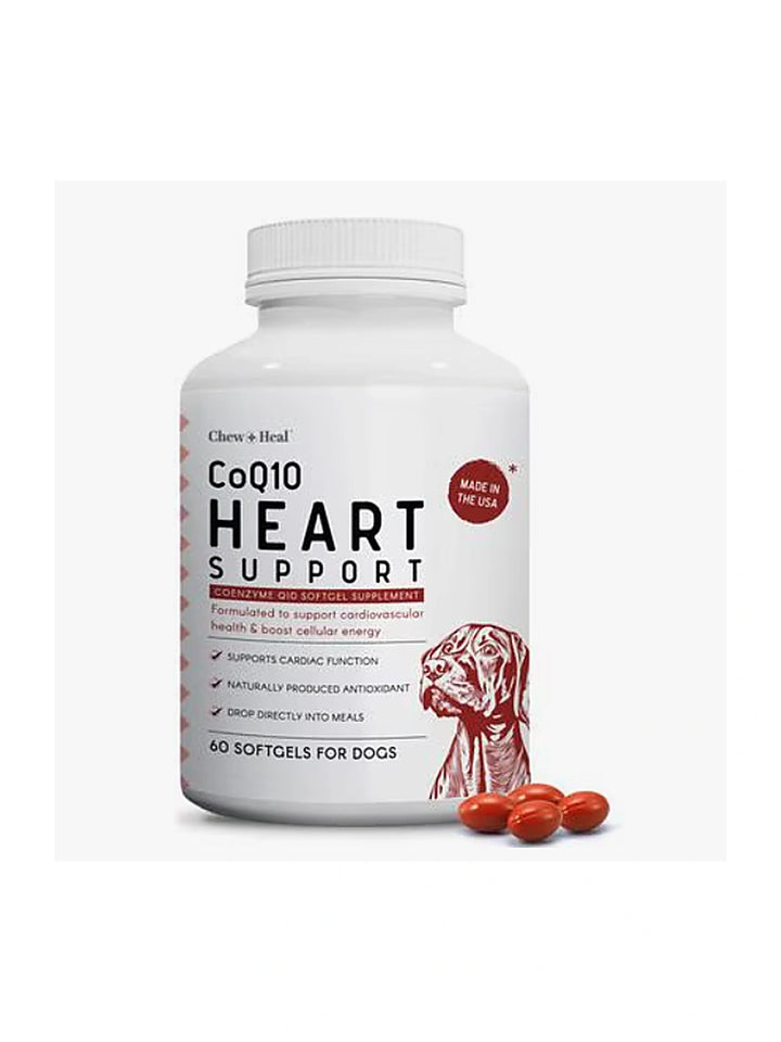 Chew + Heal CoQ10 Heart Support Softgels Supplement for Dogs, 60 count.