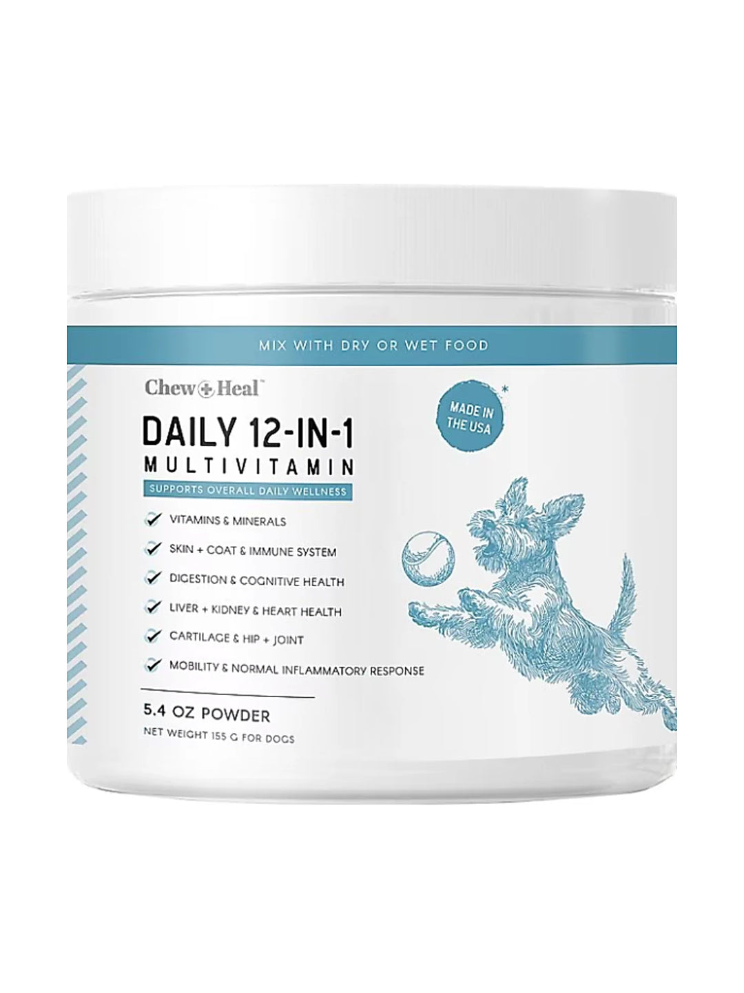 Chew + Heal Daily 12-in-1 Multivitamin, Multifunctional Wellness Powder Supplement for Dogs