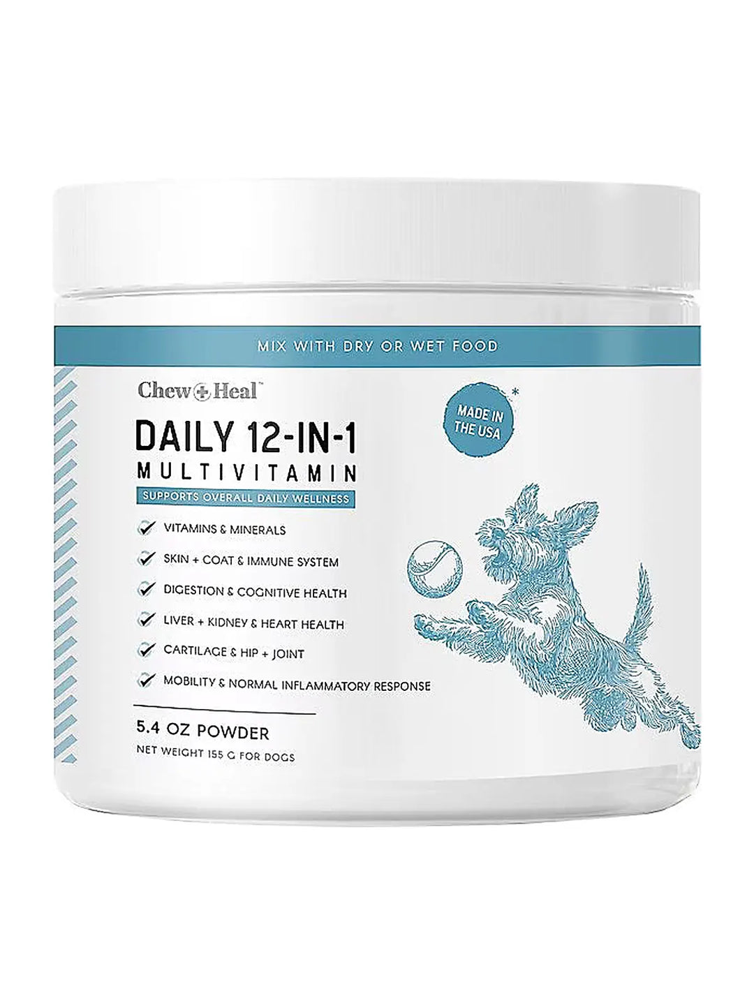 Chew + Heal Daily 12-in-1 Multivitamin, Multifunctional Wellness Powder Supplement for Dogs