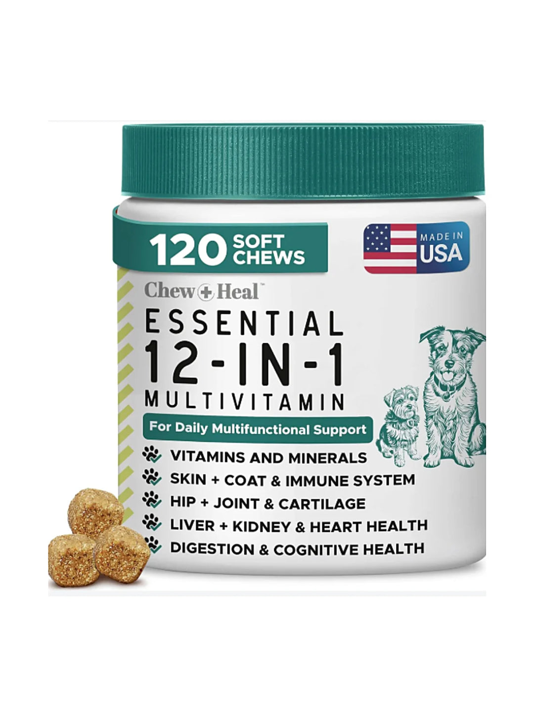 Chew + Heal Essential 12-in-1 Multivitamin Soft Chews for Dogs