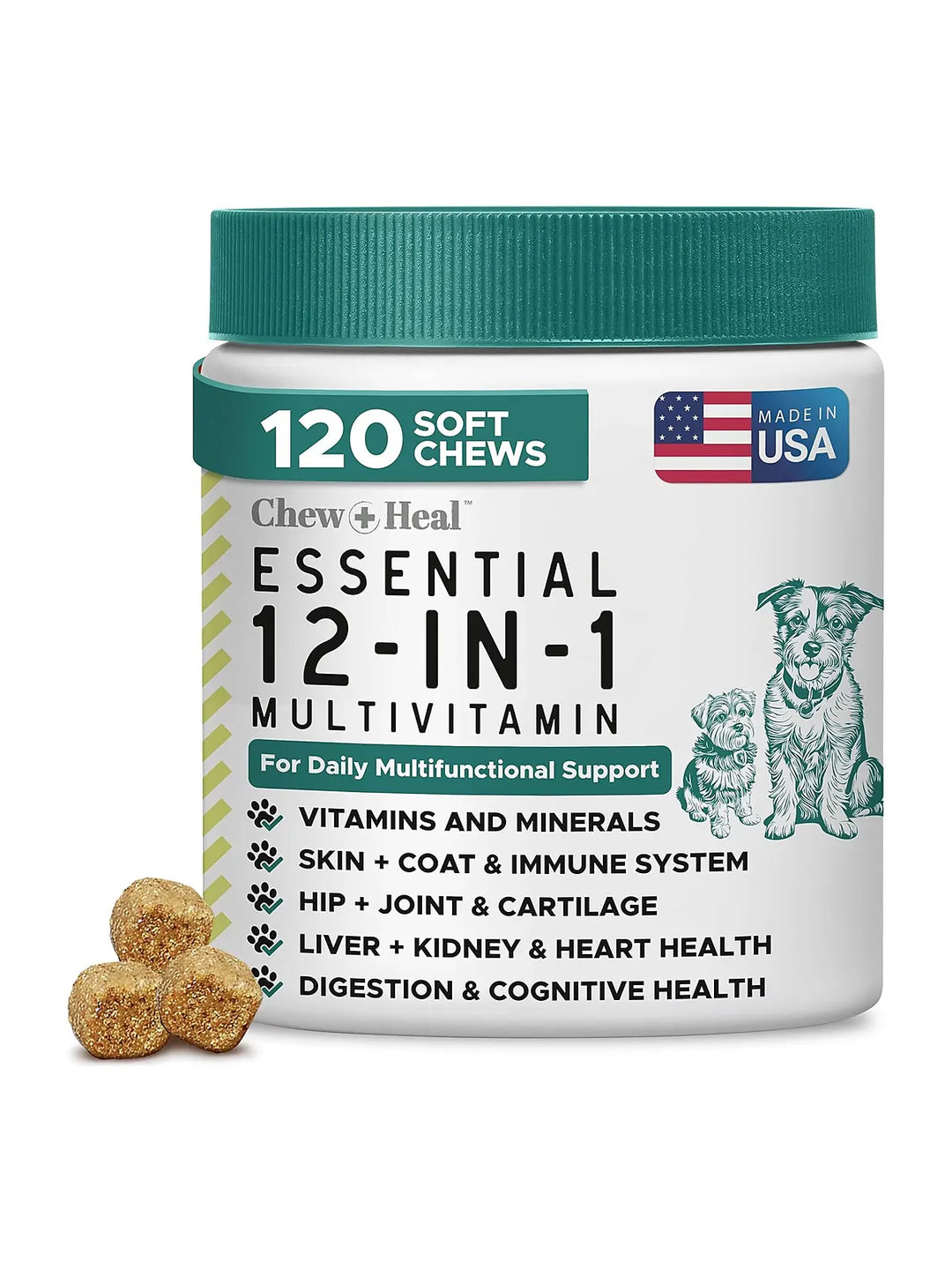 Chew + Heal Essential 12-in-1 Multivitamin Soft Chews for Dogs