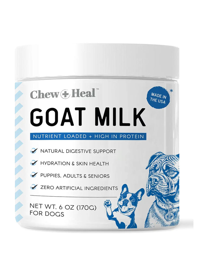 Chew + Heal High Protein Goat Milk Powder Digestive Aid Supplement for Dogs, 6-oz jar