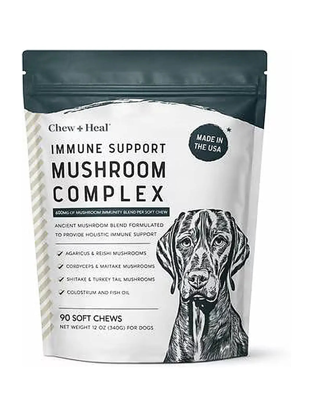 Chew + Heal Immune Support Mushroom Complex Soft Chews Supplement for Dogs, 90 count