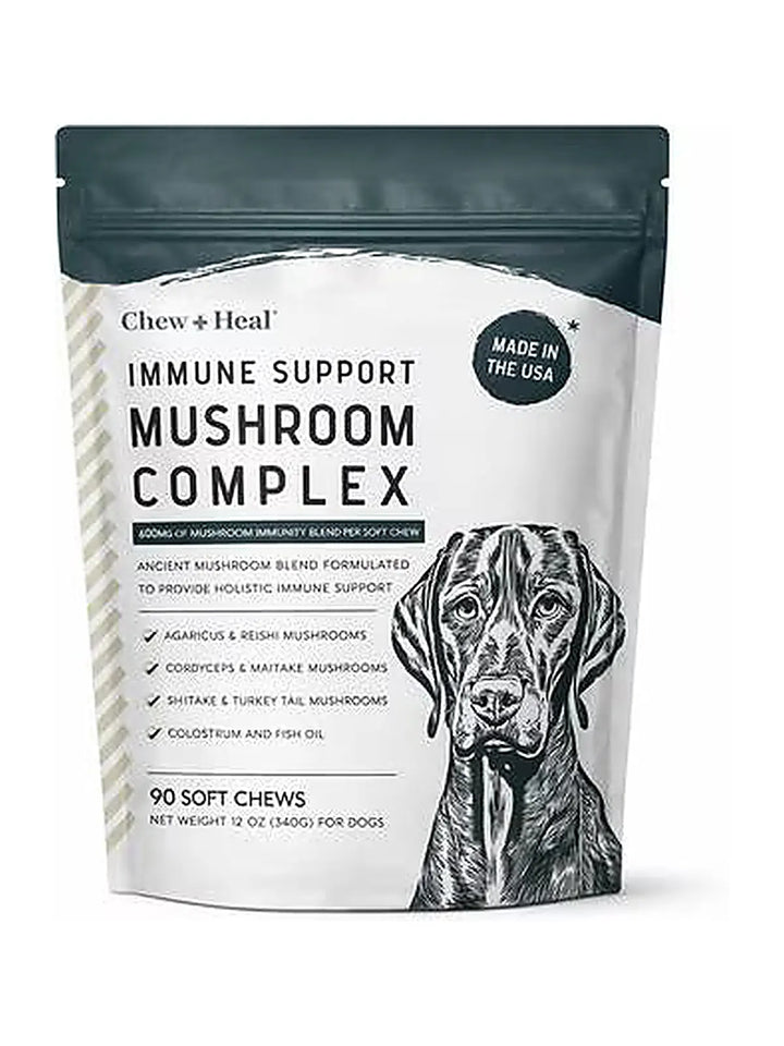 Chew + Heal Immune Support Mushroom Complex Soft Chews Supplement for Dogs, 90 count