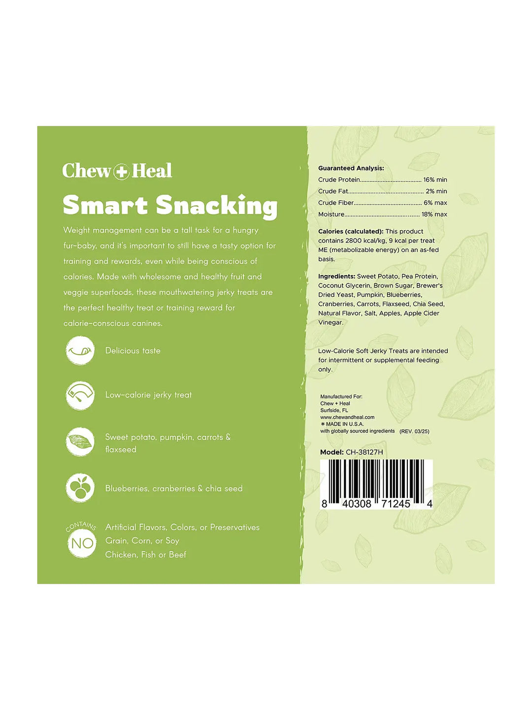 Chew + Heal Limited Ingredient Low Calorie Fruit & Veggie Superfoods Soft Jerky Dog Treats