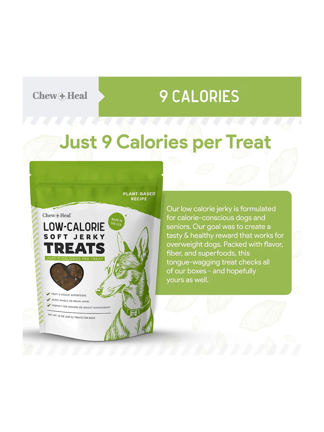 Chew + Heal Limited Ingredient Low Calorie Fruit & Veggie Superfoods Soft Jerky Dog Treats