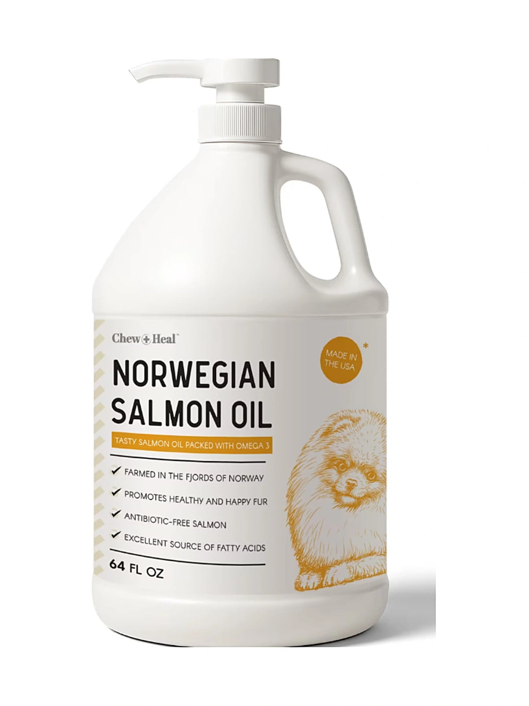Chew + Heal Norwegian Salmon Oil Skin & Coat Supplement for Dogs & Cats, 64-fl oz bottle