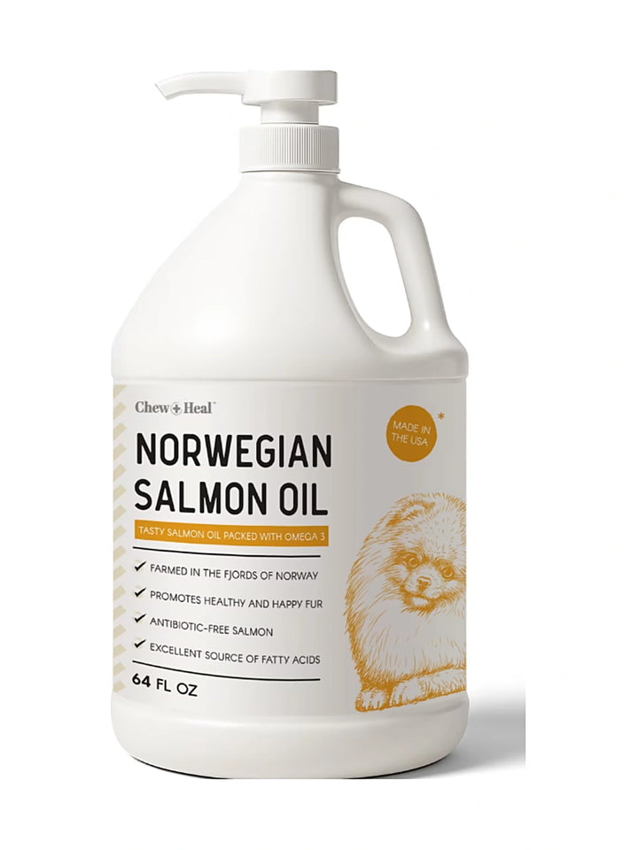 Chew + Heal Norwegian Salmon Oil Skin & Coat Supplement for Dogs & Cats, 64-fl oz bottle