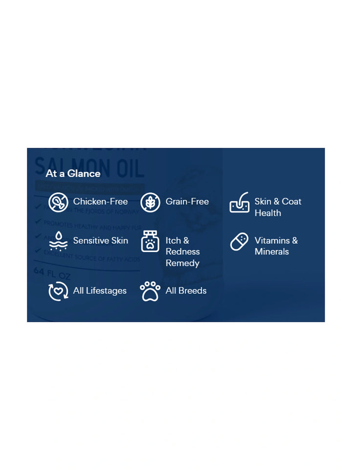 Chew + Heal Norwegian Salmon Oil Skin & Coat Supplement for Dogs & Cats, 64-fl oz bottle