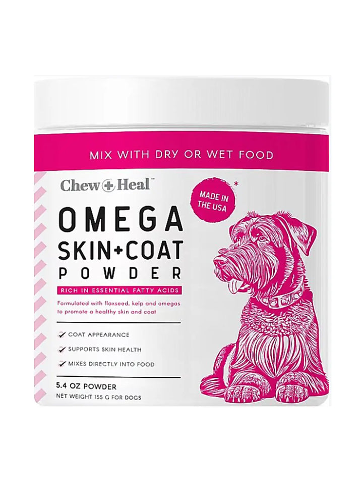 Chew + Heal Omega Skin + Coat with Flaxseed, Kelp & Omegas Powder Supplement for Dogs