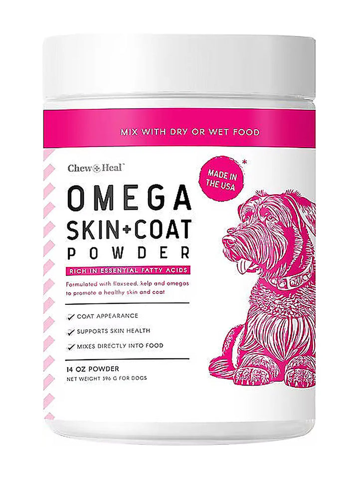 Chew + Heal Omega Skin + Coat with Flaxseed, Kelp & Omegas Powder Supplement for Dogs