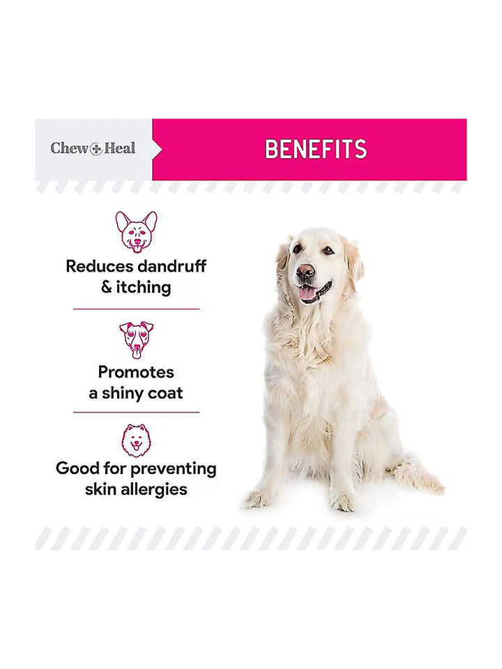 Chew + Heal Omega Skin + Coat with Flaxseed, Kelp & Omegas Powder Supplement for Dogs