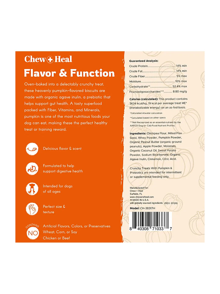Chew + Heal Pumpkin & Prebiotic Fiber Crunchy Biscuit Dog Treats, 24-oz bag