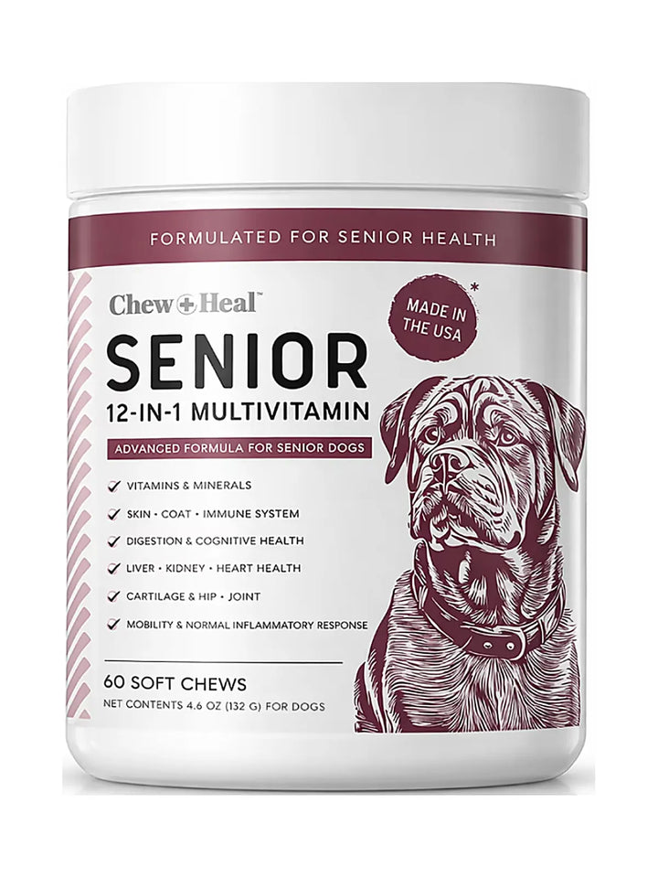 Chew + Heal Senior 12-In-1 Advanced Multivitamin Soft Chews Supplement for Senior Dogs, 120 count