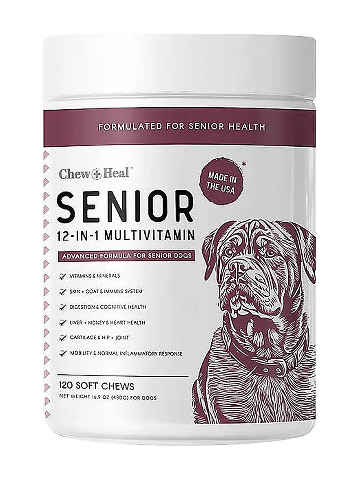 Chew + Heal Senior 12-In-1 Advanced Multivitamin Soft Chews Supplement for Senior Dogs, 120 count