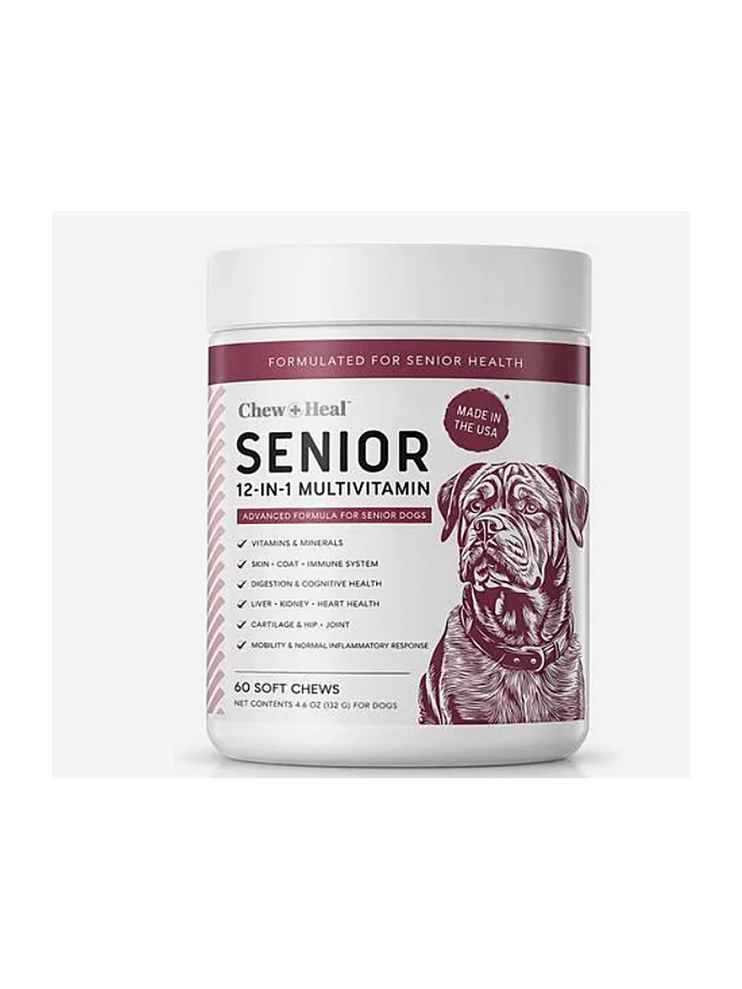 Chew + Heal Senior 12-In-1 Advanced Multivitamin Soft Chews Supplement for Senior Dogs, 120 count